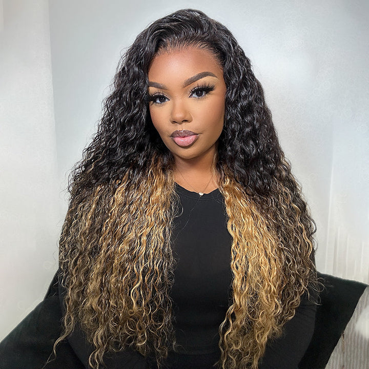 Two Tone Ombre Honey Blonde Glueless Curly Clear Transparent Full Lace Front Colored Wigs 100% Human Hair Wigs-Bangjazz Hair