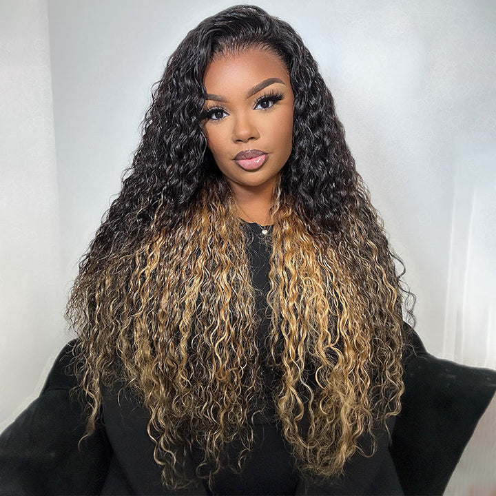 Two Tone Ombre Honey Blonde Glueless Curly Clear Transparent Full Lace Front Colored Wigs 100% Human Hair Wigs-Bangjazz Hair