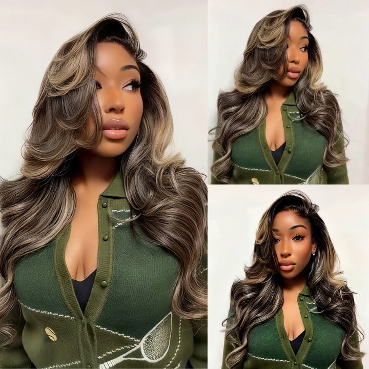 Balayage Highlight Light Blonde Loose Wave 7x5 Lace Closure / 13x4 Lace Front Ombre Color Wig With Baby Hair - Bangjazz Hair