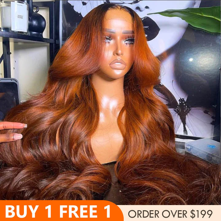 Dark Root Ginger Colored Body Wave 13x4 Lace Front /4*4 Lace Closure Wigs With Baby Hair - Bangjazz Hair
