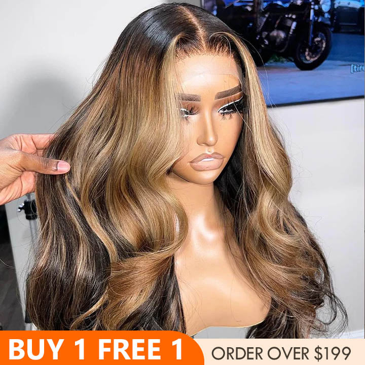 Highlight Body Wave 13x4 Lace Front /4*4 Lace Closure Wigs Ombre Light Blonde Color Wig With Baby Hair - Bangjazz Hair