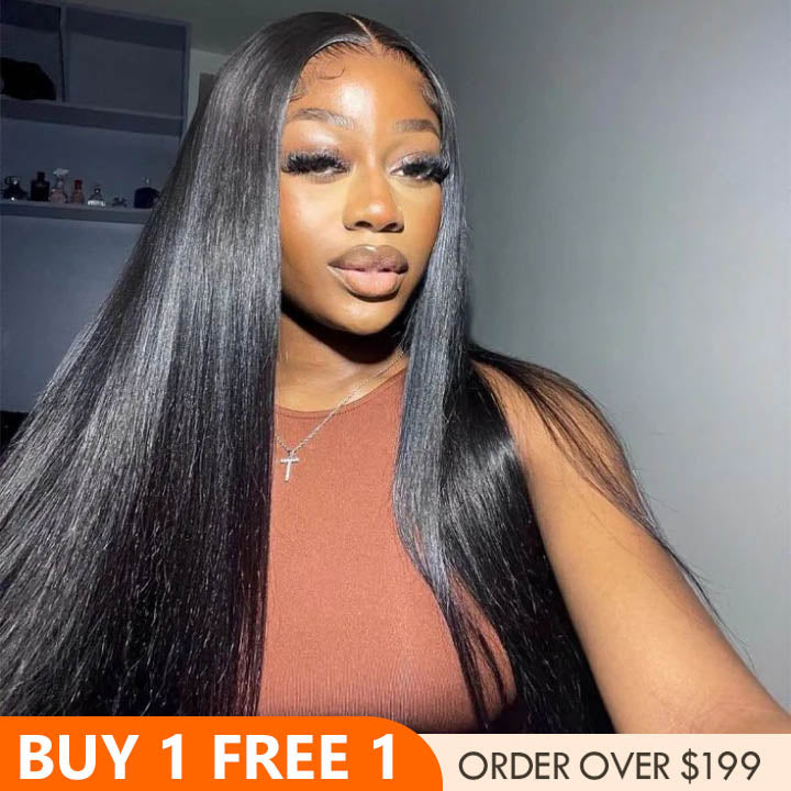 Bangjazz Hair Long Sikly Straight Undetectable HD Glueless v8 Lace Closure 5x7 Wigs with Deep Hairline Free Part Hairstyle