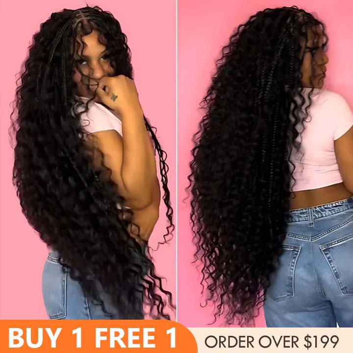 Glueless Exquisite Long Loose Curls with Braided Parting 7x5 / 13x4 HD Transparent Lace Front Human Hair Wig-Bangjazz Hair