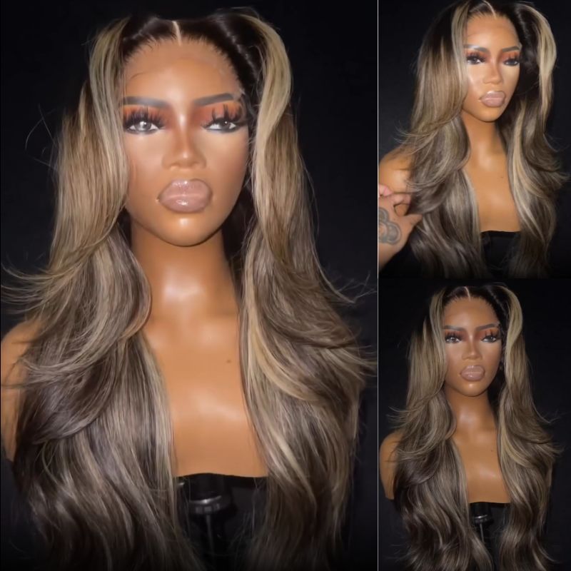 Balayage Highlight Light Blonde Loose Wave 7x5 Lace Closure / 13x4 Lace Front Ombre Color Wig With Baby Hair - Bangjazz Hair
