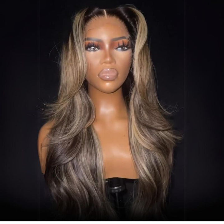 Balayage Highlight Light Blonde Loose Wave 7x5 Lace Closure / 13x4 Lace Front Ombre Color Wig With Baby Hair - Bangjazz Hair