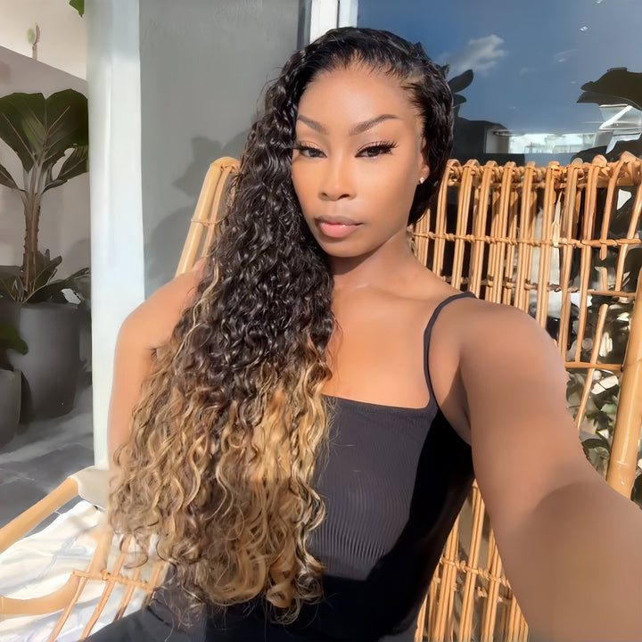 Two Tone Ombre Honey Blonde Glueless Curly Clear Transparent Full Lace Front Colored Wigs 100% Human Hair Wigs-Bangjazz Hair