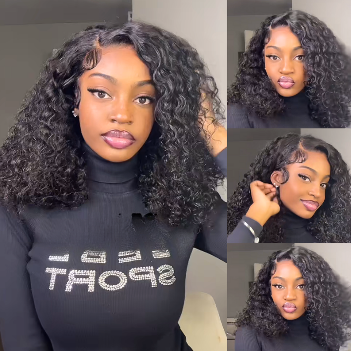 Glueless Short Afro Curly Bob Wig 4x4 / 13x4 Brazilian Curly Hair Bangjazz Hair