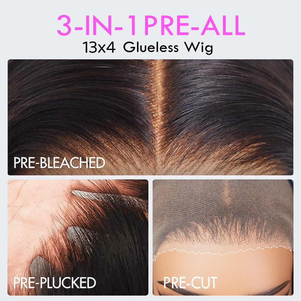 Glueless Water Wave &amp; Curly Natural Black Bouncy 13x4 Lace Frontal Transprent Lace Wig Beginner Friendly