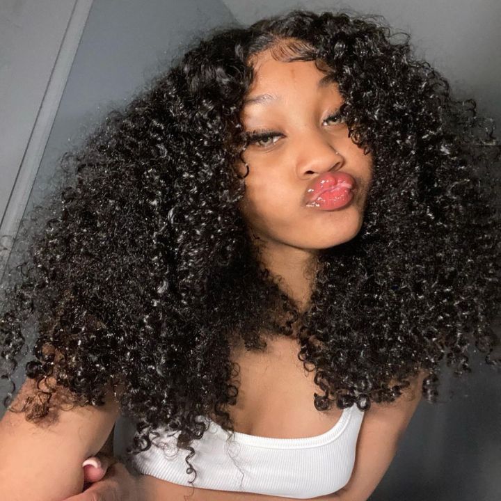 300% Density Bold Bounce Thick Fluffy Curly Human Hair Wigs Glueless Lace Closure Wig-Bangjazz Hair