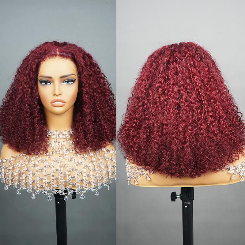 BANGJAZZ Short Kinky Curly Ready to Wear Glueless Wigs Pre Cut Lace Bleached Konts Closure Wigs Human Hair Wig 200% Density Lace Front Wigs Pre Plucked For Women