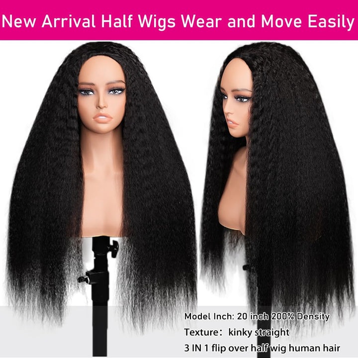 Bangjazz Half Wig With Drawstring Invisible Hairline Seamless Flip Over Wig Glueless Human Wigs Beginner Friendly