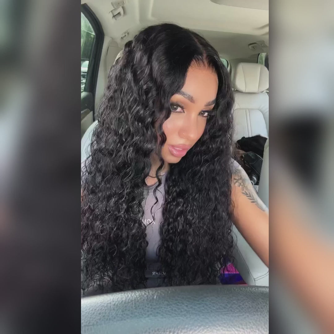 Pre Everything Water Wave 13x6 Full Lace Frontal Glueless Invisible Drawstring HD Transparent Lace Wig -Bangjazz Hair
