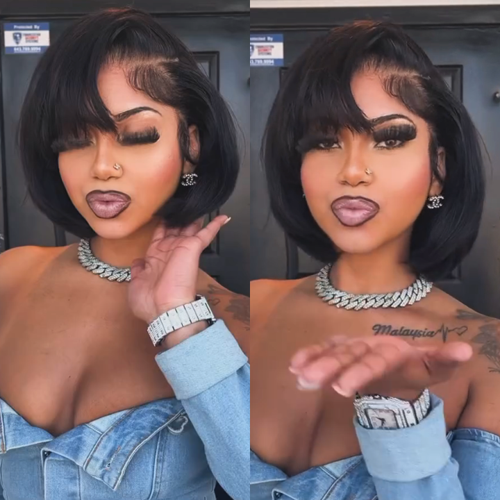 Glueless Straight Short Bob Wig Summer Wig Choice 4x4/13x4 Brazilian Hair Lace Wigs Bangjazz Hair