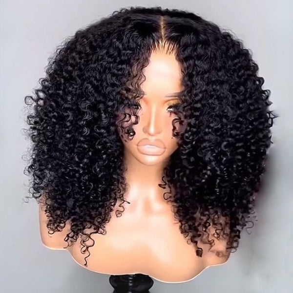 Bangjazz Glueless Thick Fluffy Afro Curly Human Hair Bob Wigs 7x5 / 13x4 Invisiable Lace Wig
