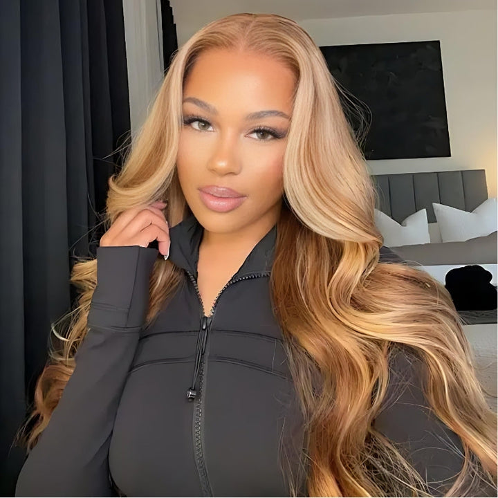 Glueless Highlight Honey Blonde Body Wave 13x4 / 13x6 Pre Everything Bleach Knots Put On And Go Human Hair Wig - Bangjazz Hair