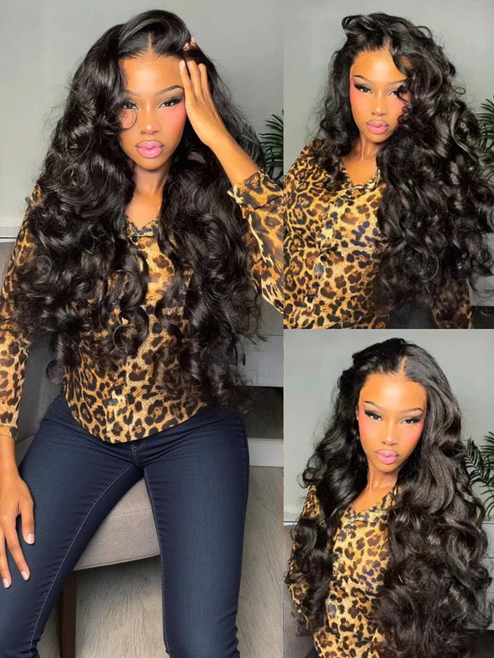 Double Drawn 3D Loose Wave Raw Human Hair Transparent Full Lace Front Glueless Wig with Curtain Bangs