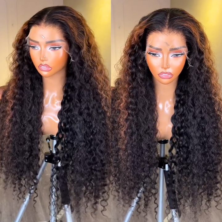 13x4 HD Lace Deep Wave Glueless Wig Highlight Light Brown 250% Density Human Hair