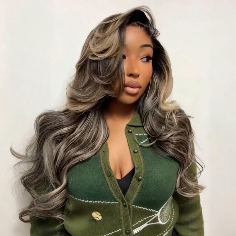 Balayage Highlight Light Blonde Loose Wave 7x5 Lace Closure / 13x4 Lace Front Ombre Color Wig With Baby Hair - Bangjazz Hair