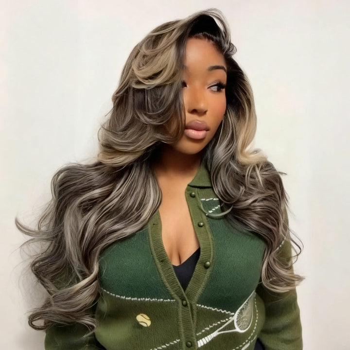 Balayage Highlight Light Blonde Loose Wave 7x5 Lace Closure / 13x4 Lace Front Ombre Color Wig With Baby Hair - Bangjazz Hair