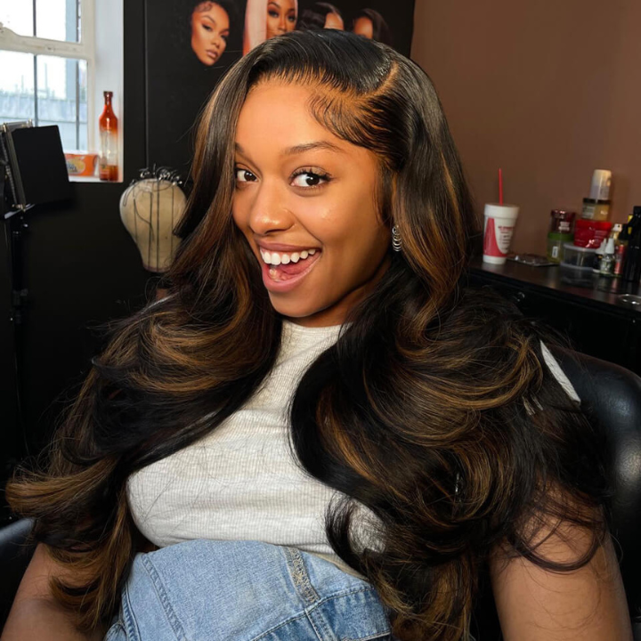 Blayage Highlight 1B/30 Color Body Wave Human Hair 13x4 Lace Front Wigs - Bangjazz Hair