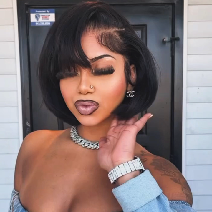 Glueless Straight Short Bob Wig Summer Wig Choice 4x4/13x4 Brazilian Hair Lace Wigs Bangjazz Hair