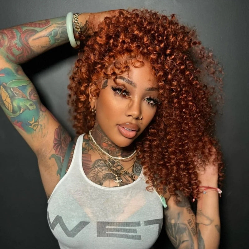 Glueless Dark Ginger Brown Lace Front Deep Wave Wig 100% Human Hair - Clear Transparent Lace Front/Closure Human Hair Colored Wig- Bangjazz Hair