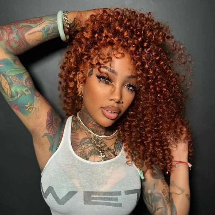 Glueless Dark Ginger Brown Lace Front Deep Wave Wig 100% Human Hair - Clear Transparent Lace Front/Closure Human Hair Colored Wig- Bangjazz Hair