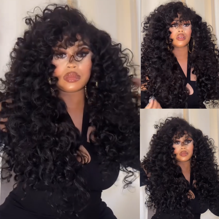 Bouncy Deep Wave Glueless Lace Wig Pre Cut Lace with Natural Hairline Clear Transparent Lace Front/Closure Natural Black Human Hair Wig - Bangjazz Hair