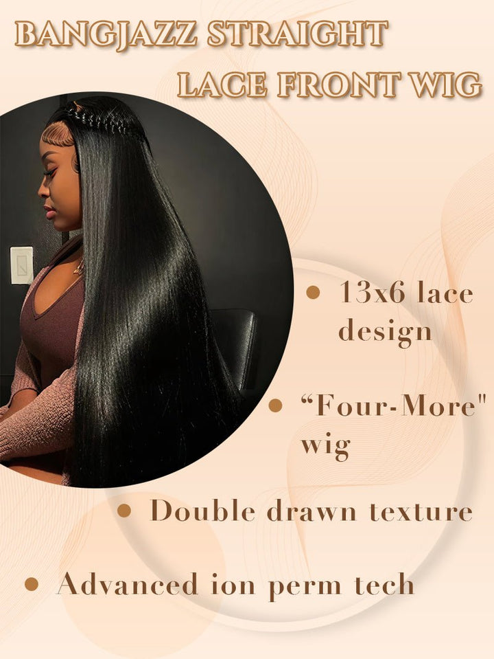 BangJazz Dark Brown Long Silk Double Drawn Straight Human Hair Wig Pre Bleached Knots 13X6 Lace Front Human Hair Wig Glueless Raw Human Hair