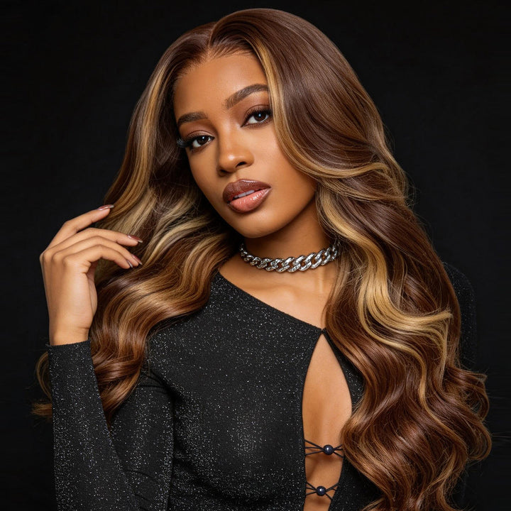 Rich Auntie | Blonde Highlight Body Wave 13x6 Frontal HD Lace Glueless Wig Human Hair