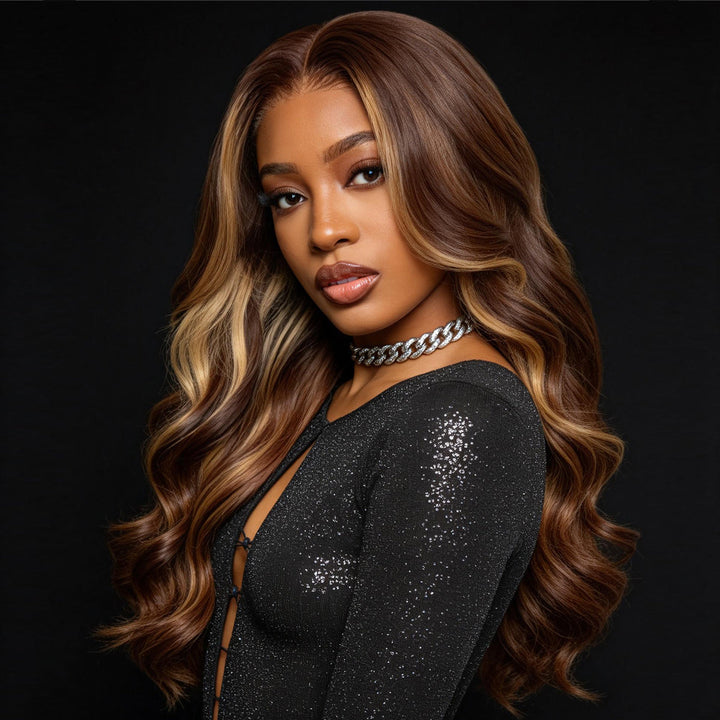 Rich Auntie | Blonde Highlight Body Wave 13x6 Frontal HD Lace Glueless Wig Human Hair