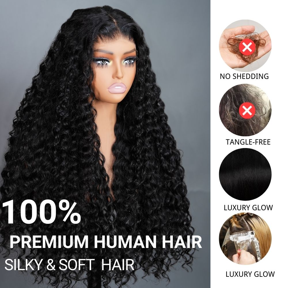 300% Density Glueless Deep Wave 7x5 / 13x4 Transparent HD Lace Front Wig Pre Plucked Hairline Virgin Human Hair - Bangjazz Hair
