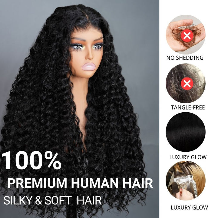 300% Density Glueless Deep Wave 7x5 / 13x4 Transparent HD Lace Front Wig Pre Plucked Hairline Virgin Human Hair - Bangjazz Hair