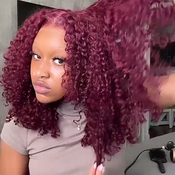 99J Burgundy Lace Front Wig Curly Colored HD Transparent Lace Human Hair Wigs - Bangjazz Hair