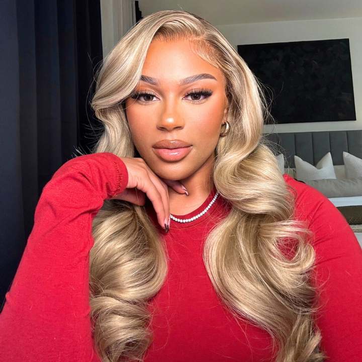 Blonde Highlight Champagne Color 13x4 HD Transparent Lace 613 Body Wave / Straight Human Hair Wigs 180% Density