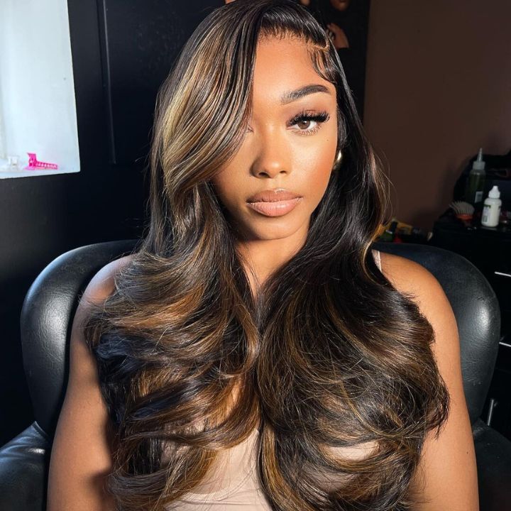 Blayage Highlight 1B/30 Color Body Wave Human Hair 13x4 Lace Front Wigs - Bangjazz Hair