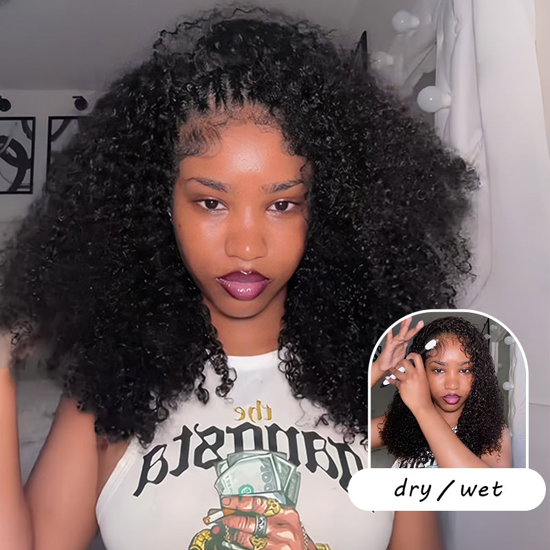 3 In 1 Half Wig | Kinky Curly Put On &amp; Go Invisible Drawstring Glueless Flip Over Half Wig Beginner Friendly