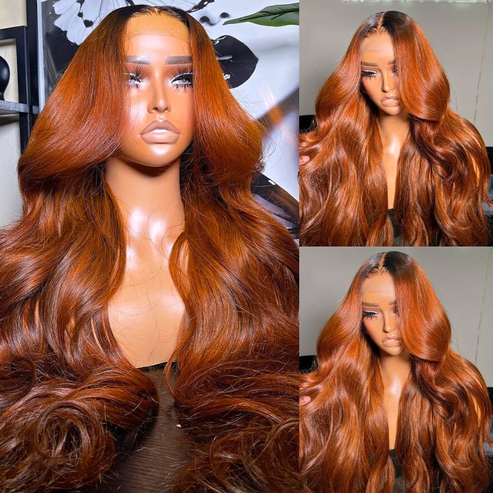 Dark Root Ginger Colored Body Wave 13x4 Lace Front /4*4 Lace Closure Wigs With Baby Hair - Bangjazz Hair