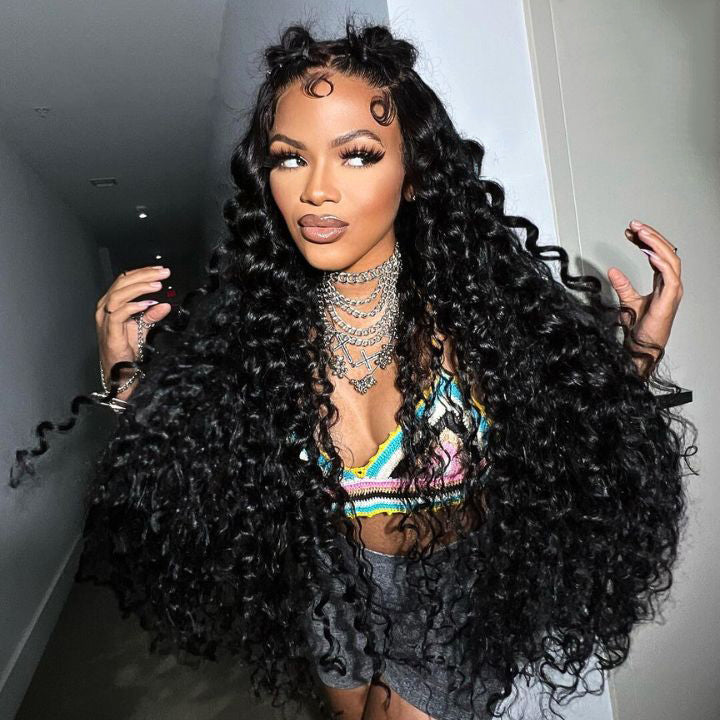 300% Density Glueless Deep Wave 7x5 / 13x4 Transparent HD Lace Front Wig Pre Plucked Hairline Virgin Human Hair - Bangjazz Hair