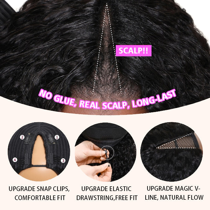 Glueless V Part Wig Beginner Friendly Curly Human Hair No Sew In No Gel NO Leave Out- Bangjazz Hair