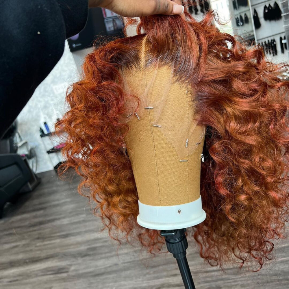 Ginger Orange Color 4x4 / 13x4 Curly Glueless Lace Front 180% Density Short Bob Human Hair Wigs