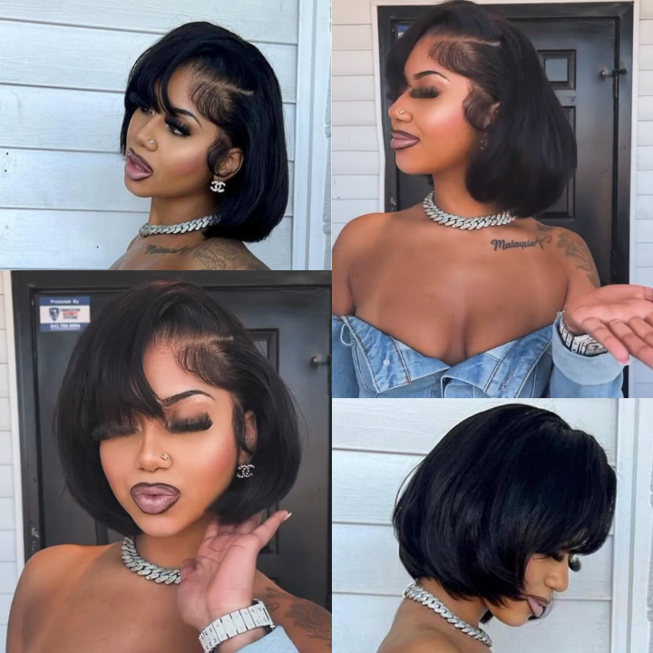 Glueless Straight Short Bob Wig Summer Wig Choice 4x4/13x4 Brazilian Hair Lace Wigs Bangjazz Hair
