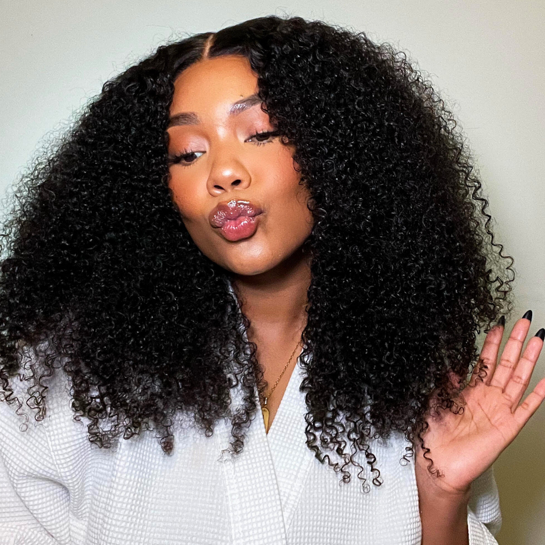 Bangjazz Glueless Thick Fluffy Afro Curly Human Hair Bob Wigs 7x5 / 13x4 Invisiable Lace Wig