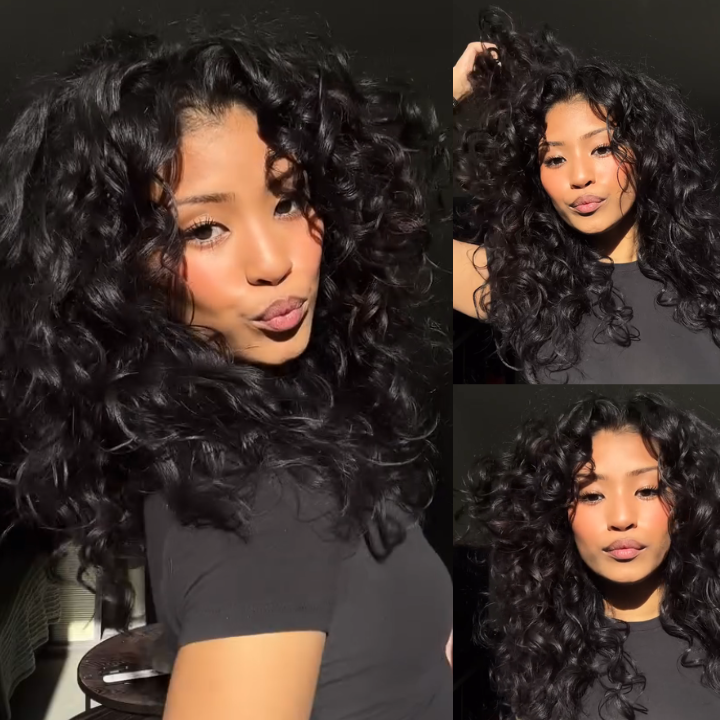 Glueless Frizzy Human Hair Clear Transparent Lace Front Bouncy Curly Wigs For Women-Bangjazz Hair