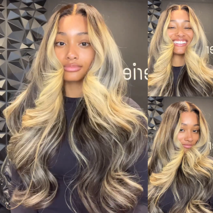 Highlihgt Blonde Color Loose Wave Clear Transparent Glueless Lace Front/Closure Human Hair Wig- Bangjazz Hair