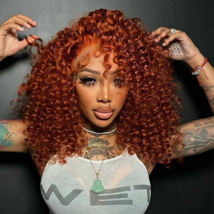 Glueless Dark Ginger Brown Lace Front Deep Wave Wig 100% Human Hair - Clear Transparent Lace Front/Closure Human Hair Colored Wig- Bangjazz Hair