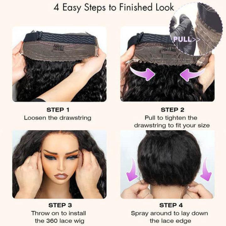 Outre Dominican Curly Deep Curly Snug Fit 360 Invisible Strap Glueless Pre-Bleached And Pre-Cut Lace Human Hair Wig