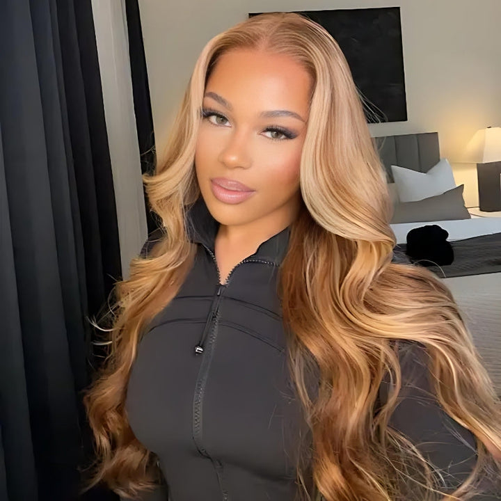 Glueless Highlight Honey Blonde Body Wave 13x4 / 13x6 Pre Everything Bleach Knots Put On And Go Human Hair Wig - Bangjazz Hair