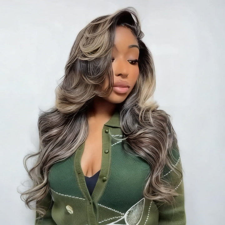 Balayage Highlight Light Blonde Loose Wave 7x5 Lace Closure / 13x4 Lace Front Ombre Color Wig With Baby Hair - Bangjazz Hair