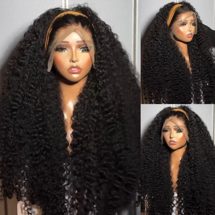 300% Density Luxury custom wigs Glueless 13x4 Full Lace Front Curly Wigs Virgin Human Hair Transparent Lace Front Wig Super Double Drawn Level - Bangjazz Hair